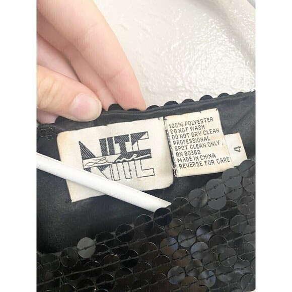 Vintage Nite Line Black Sequin High Neck Cutout Back Evening Dress Size 4 Party - Picture 2 of 6